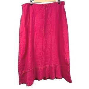 VTG Chicos Choices Hot Pink 100% Linen Ruffle Hem Midi Skirt XL Fuchsia Summer